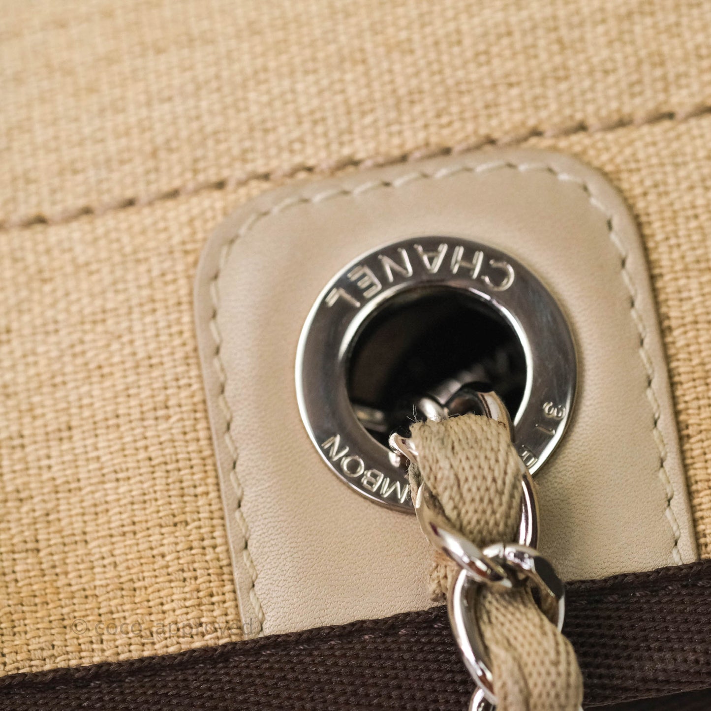 Chanel Canvas Deauville Medium Tote Beige Silver Hardware