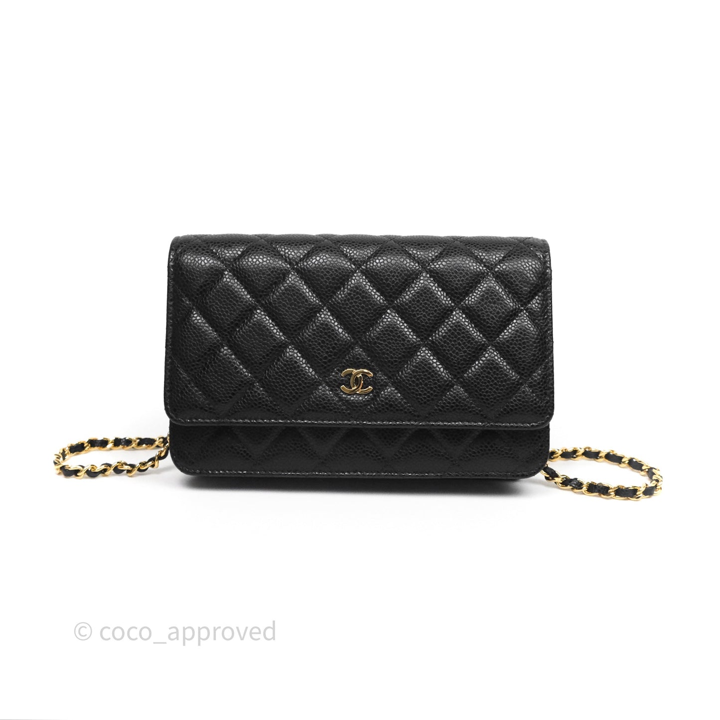 Chanel Classic Quilted Wallet On Chain WOC Black Caviar Gold Hardware