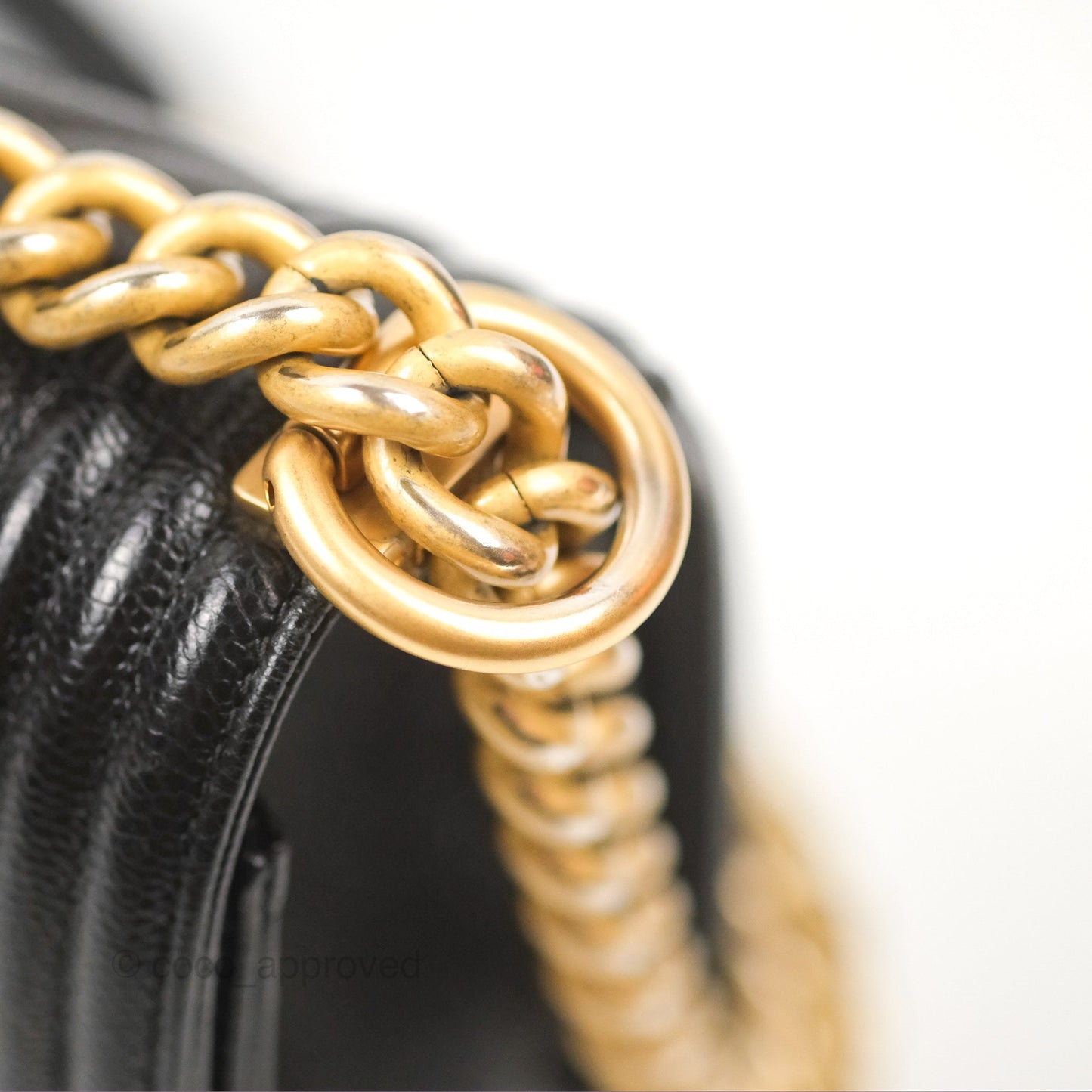 Chanel Chevron Medium Boy Black Caviar Aged Gold Hardware
