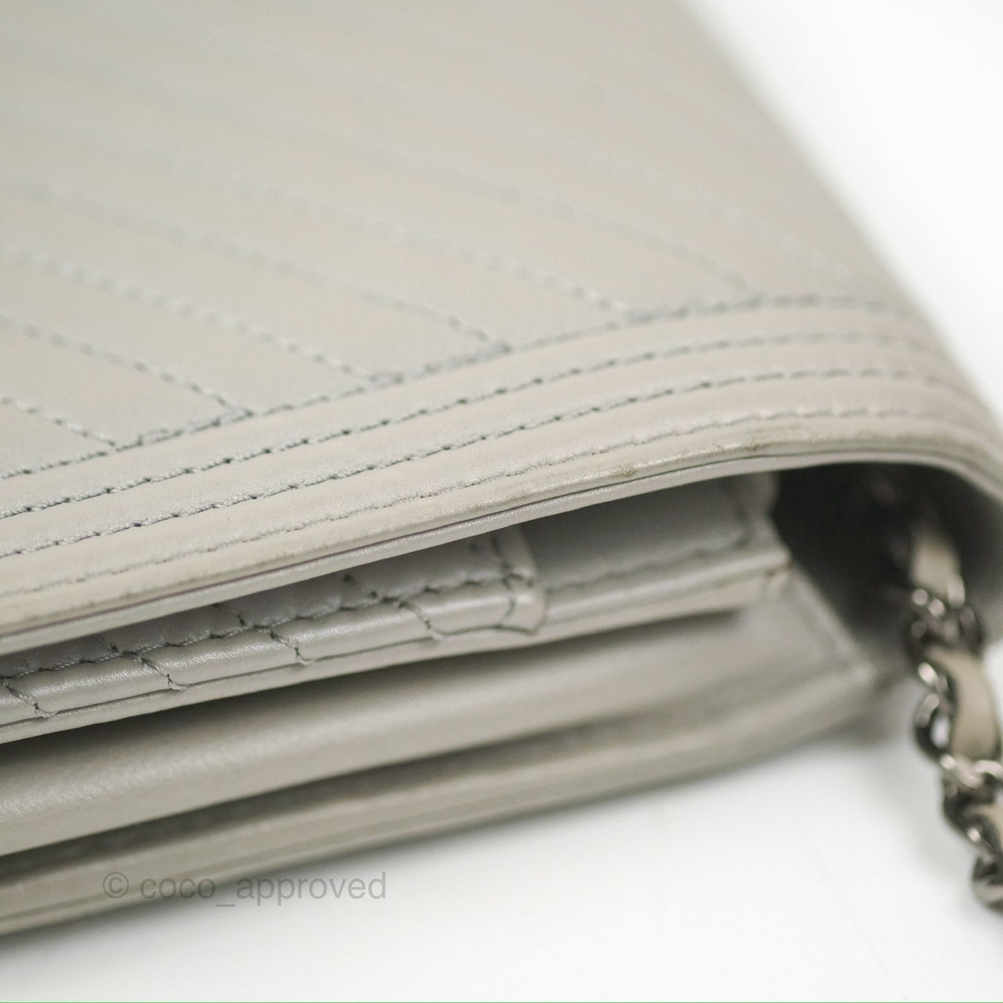 Chanel Chevron Boy Wallet on Chain WOC Grey Lambskin Gun Metal