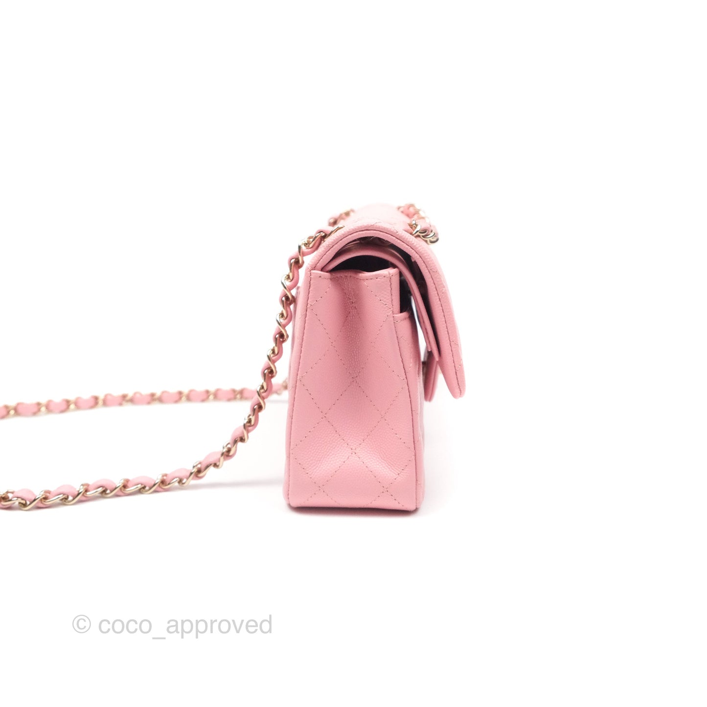 Chanel Small Classic Flap Quilted Sakura Pink Caviar Gold Hardware 22C