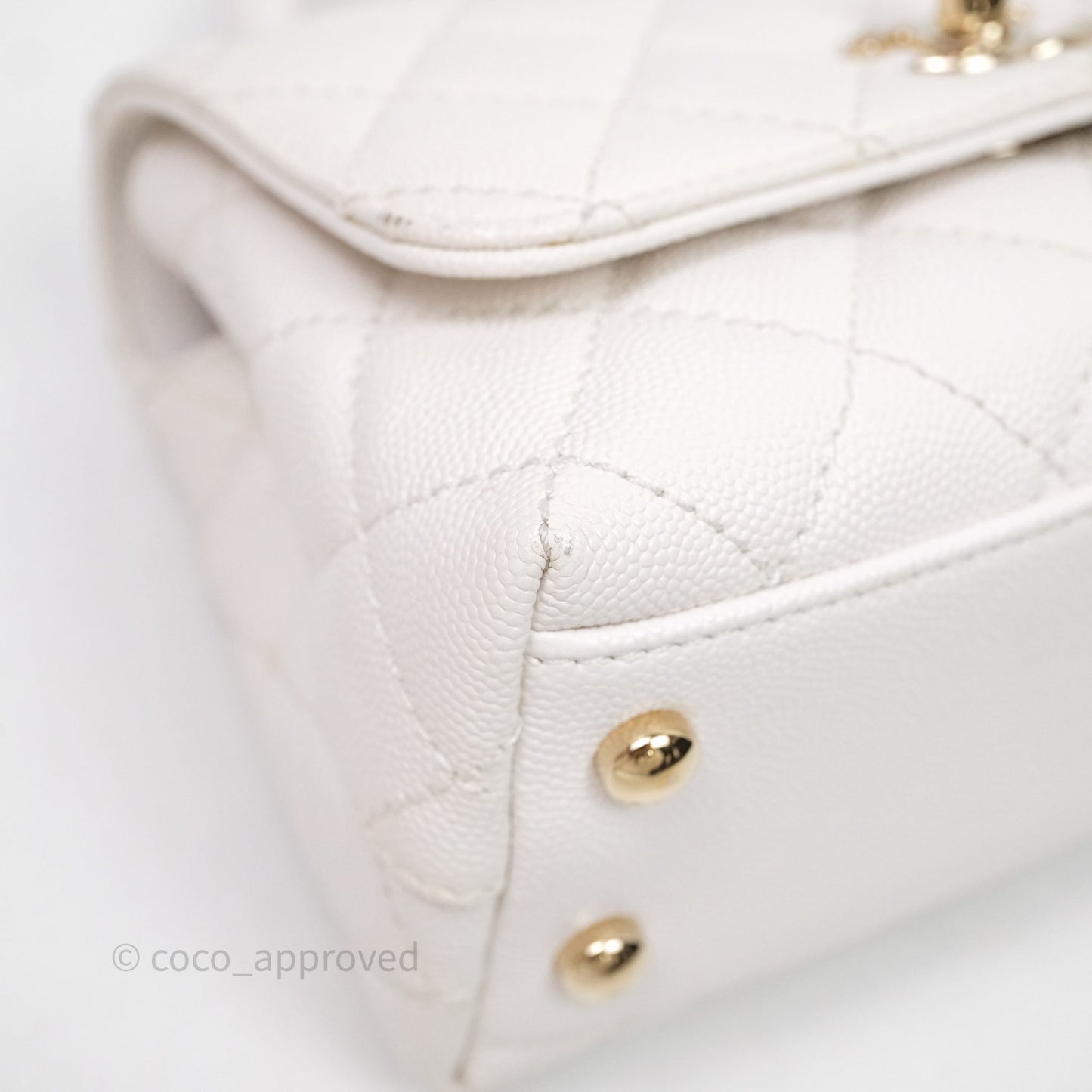 Chanel Mini Coco Handle Quilted White Caviar Gold Hardware