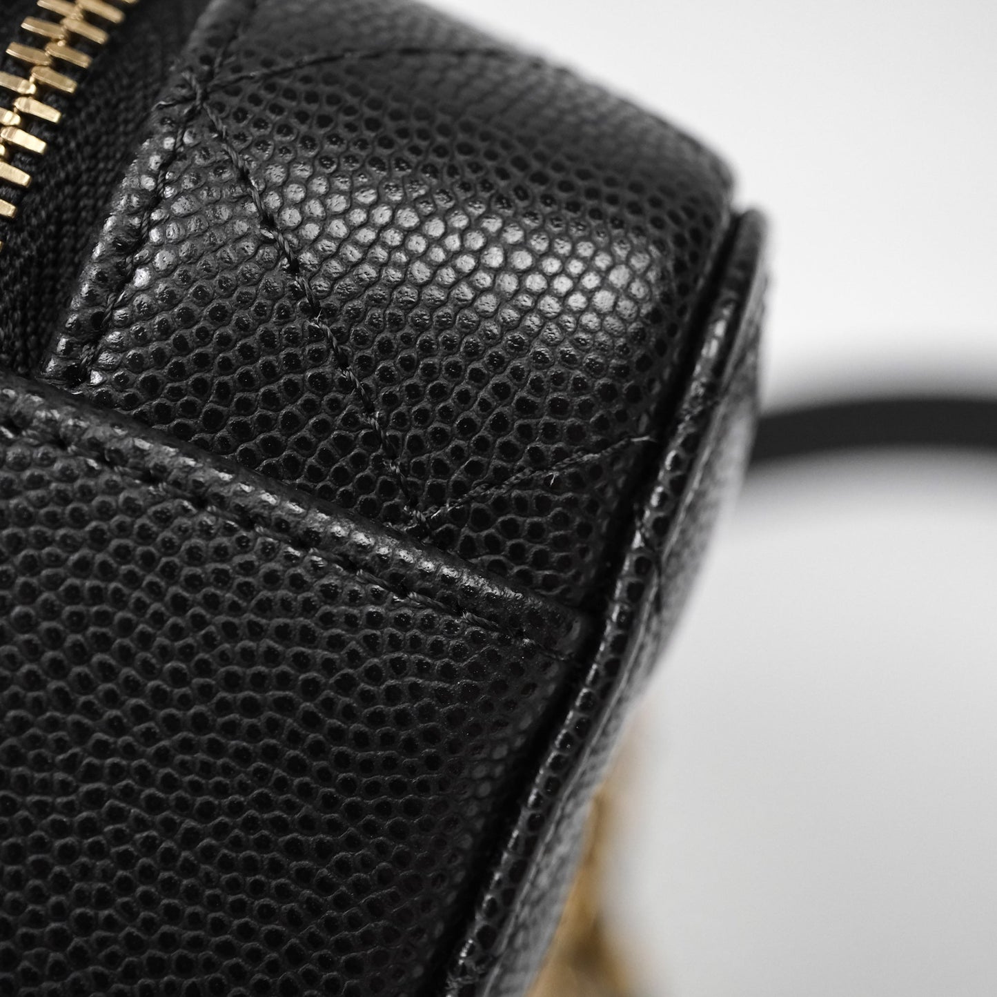 Chanel Quilted CC Coins Purse Chain Camera Case Black Caviar Aged Gold Hardware