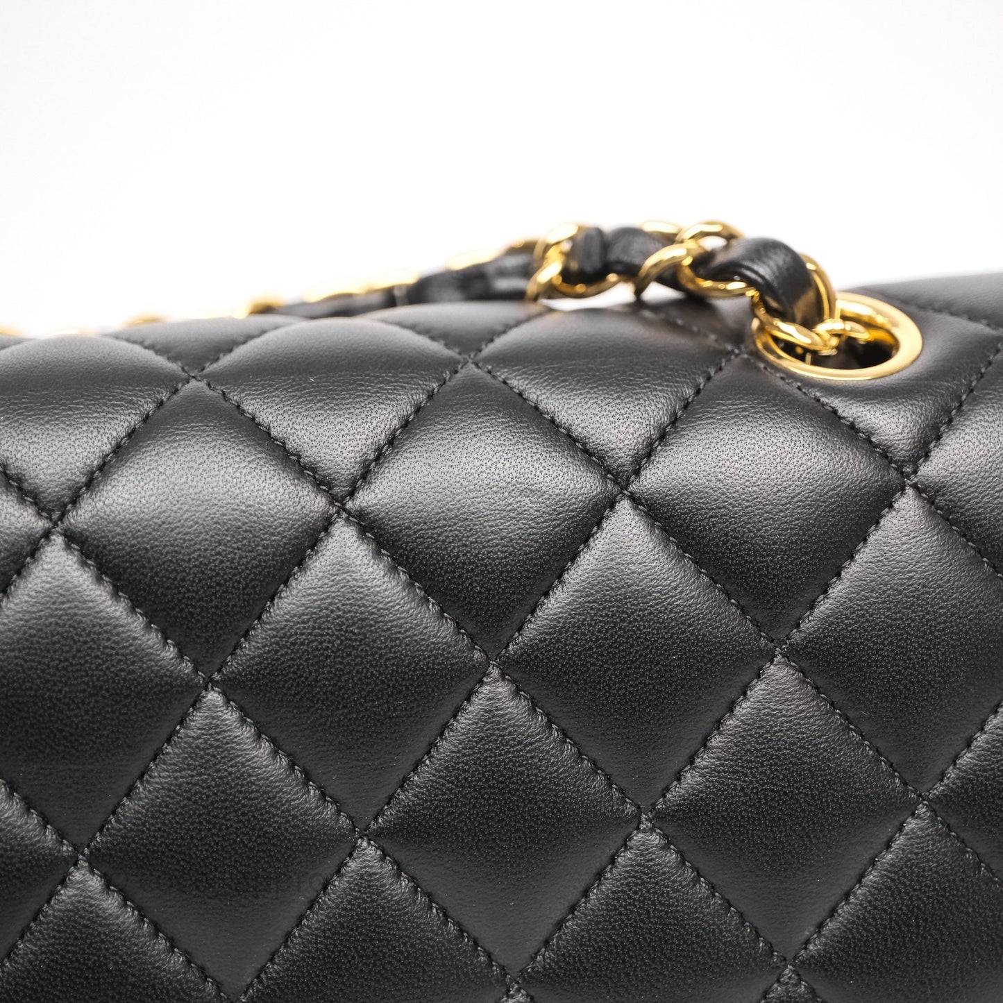 Chanel Classic M/L Medium Flap Quilted Black Lambskin Gold Hardware