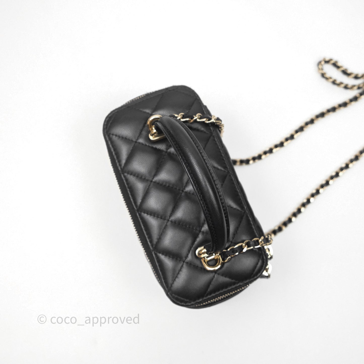 Chanel Vanity Rectangular Top Handle Black Lambskin Gold Hardware
