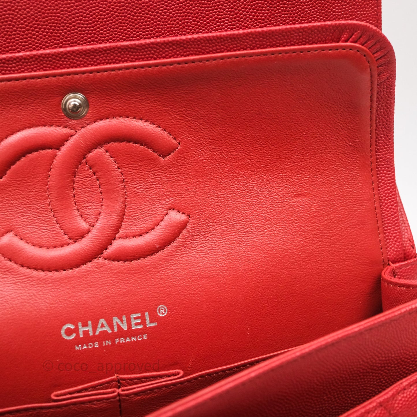 Chanel Classic M/L Medium Flap Quilted Red Caviar Silver Hardware