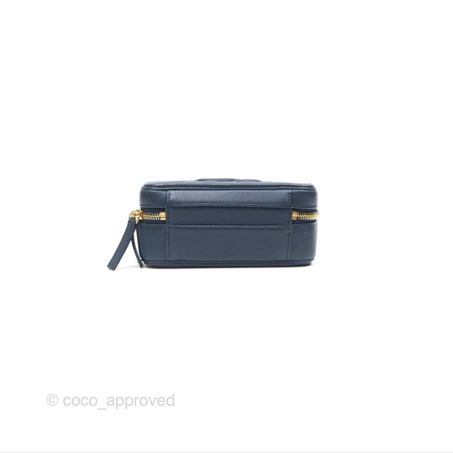Chanel Quilted Small CC Filigree Vanity Case Navy Caviar Gold Hardware