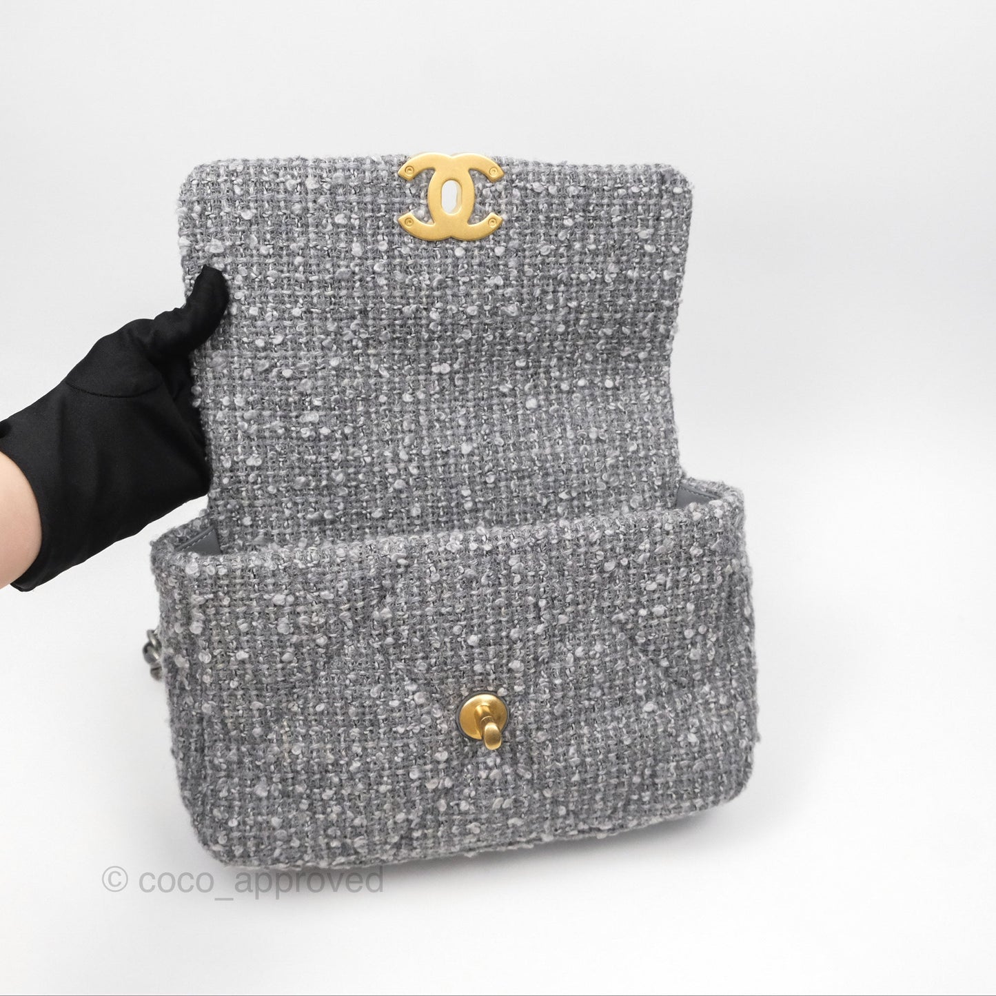 Chanel 19 Small Tweed Grey Mixed Hardware
