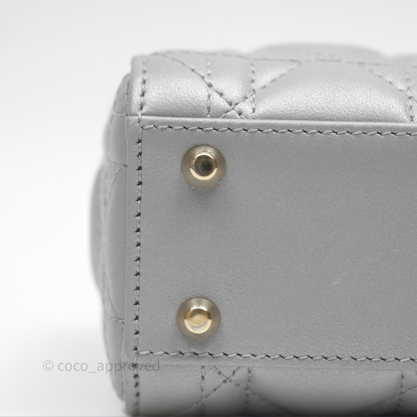 Christian Dior Mini Lady Dior Iridescent Grey Lambskin Cannage Gold Hardware