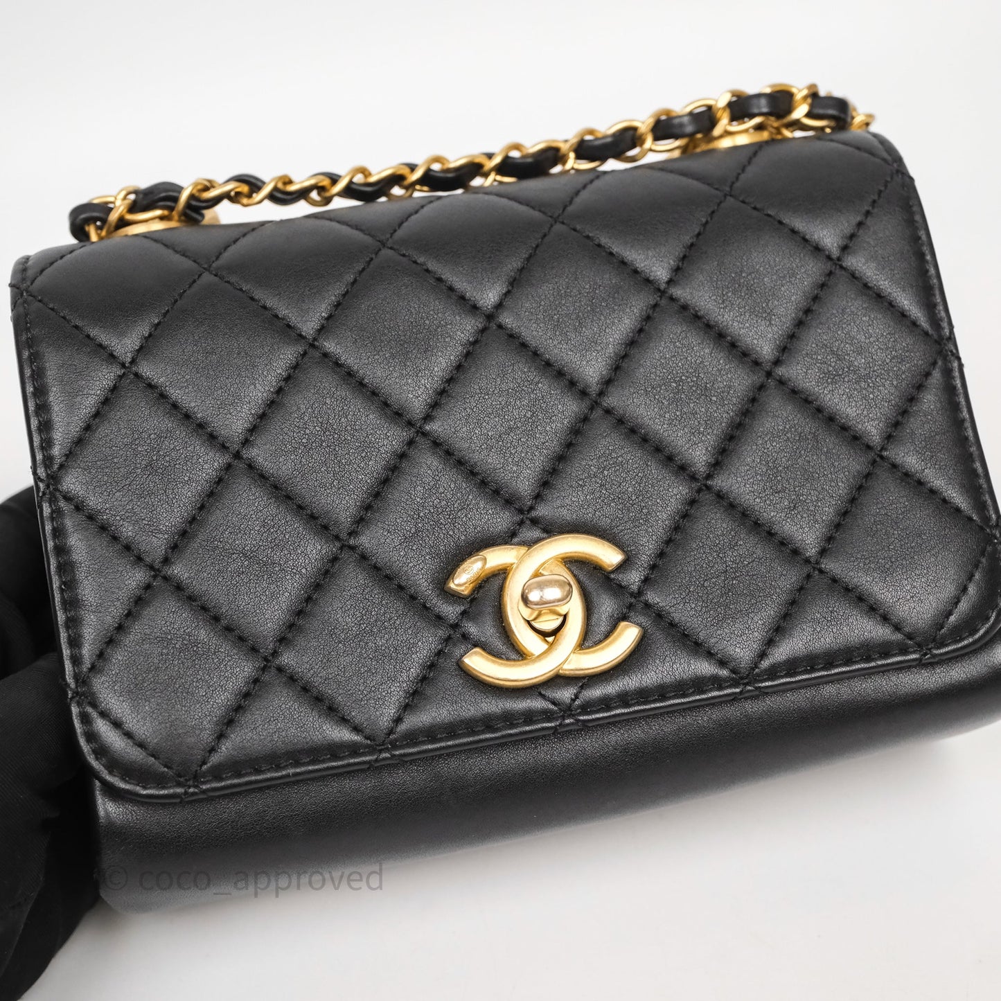 Chanel Pearl Chain Bag Black Calfskin Gold Hardware