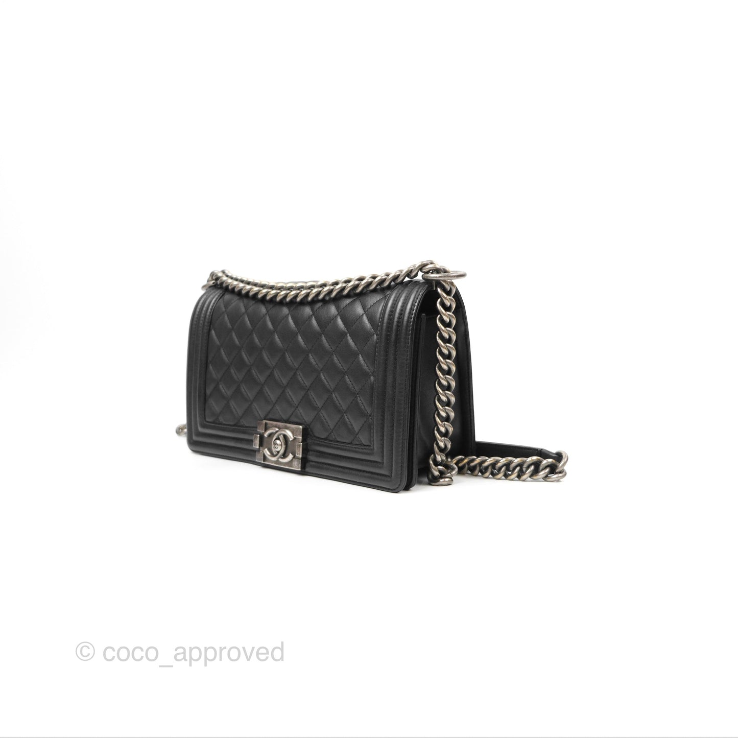 Chanel Quilted Medium Boy Black Calfskin Ruthenium Hardware