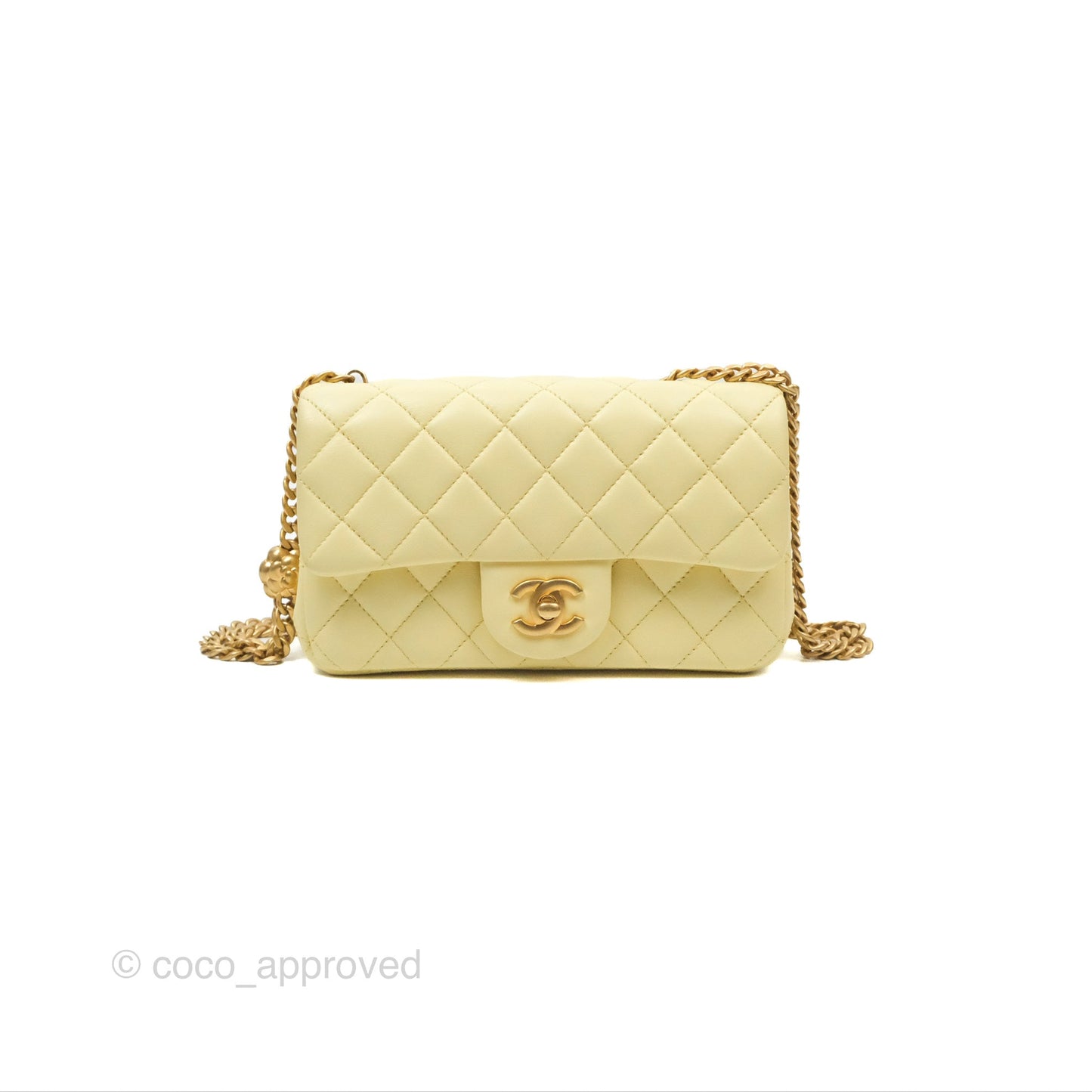 Chanel Mini Rectangular Flap with Camellia Adjustable Chain Yellow Lambskin Aged Gold Hardware 23S
