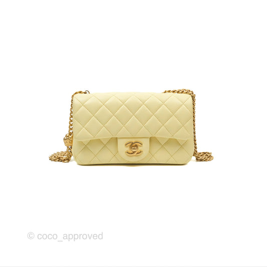 Chanel Mini Rectangular Flap with Camellia Adjustable Chain Yellow Lambskin Aged Gold Hardware 23S