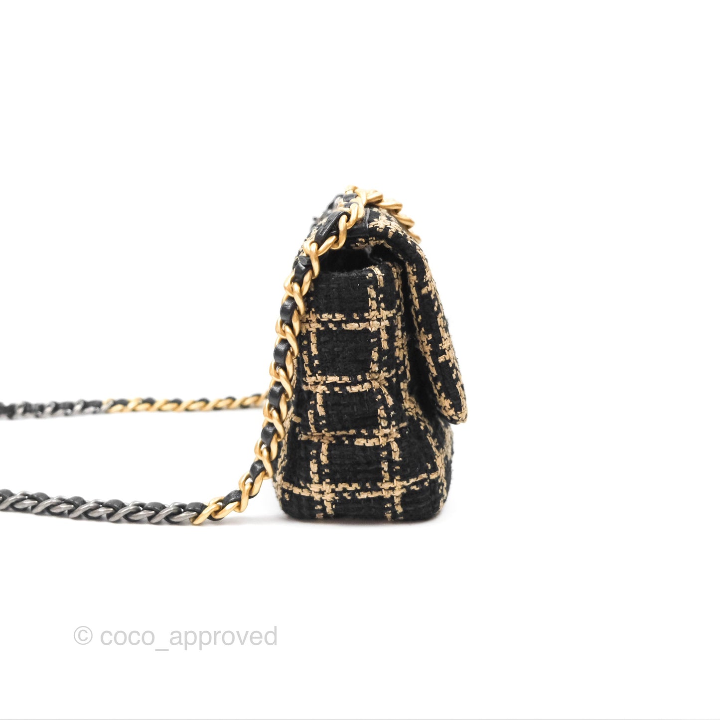 Chanel 19 Small Grid Black Beige Tweed Mixed Hardware