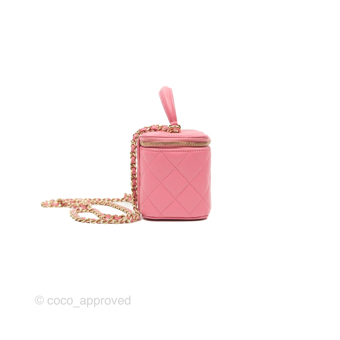 Chanel Vanity Rectangular Top Handle Pink Lambskin Gold Hardware
