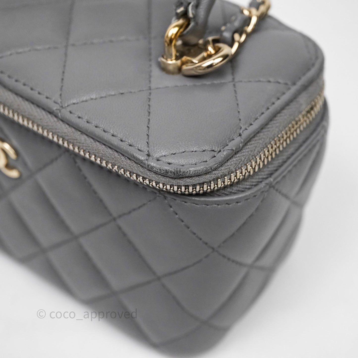 Chanel Vanity Rectangular Top Handle Grey Lambskin Gold Hardware