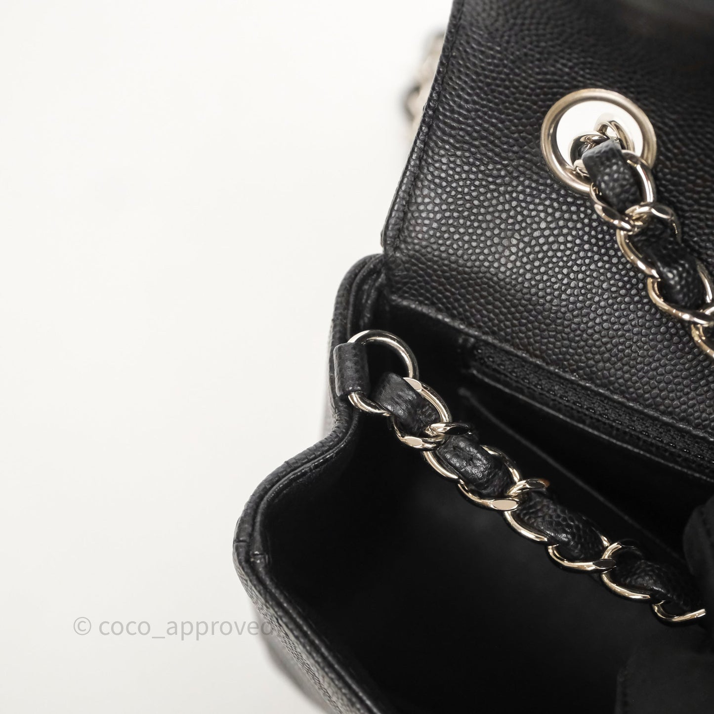 Chanel Mini Rectangular Flap Chevron Black Caviar Silver Hardware