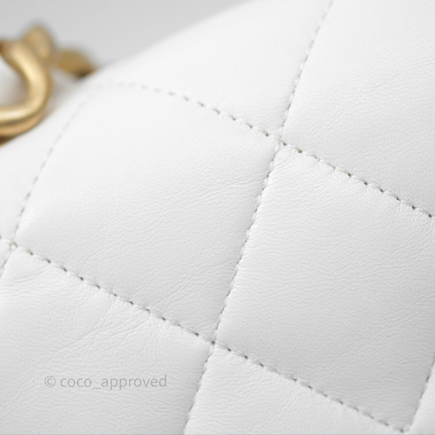 Chanel Small Flap Bag White Lambskin Aged Gold and Lacquered Metal 22S