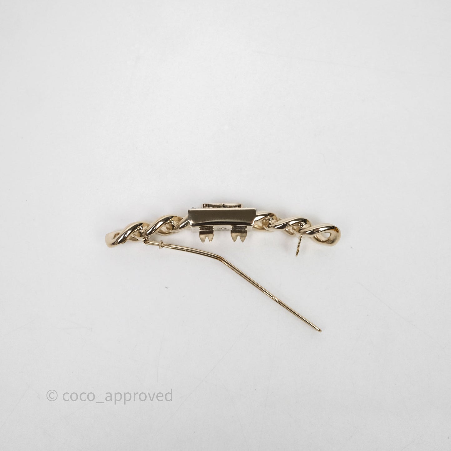 Chanel Crystal Chain CC Hair Clip Barrette Gold 21C