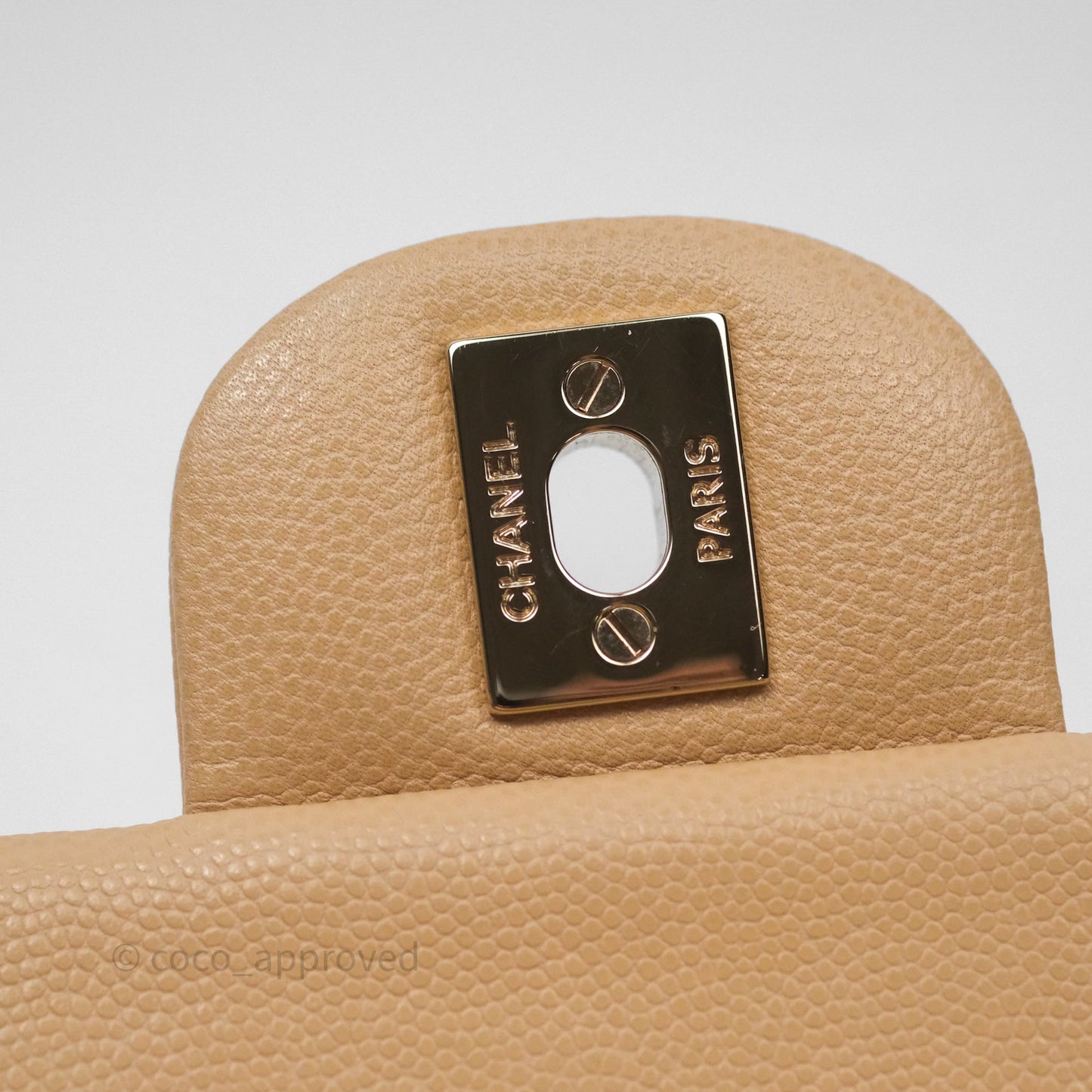 Chanel Classic Small S/M Quilted Flap Beige Caviar Gold Hardware