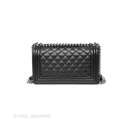 Chanel Medium Boy Quilted Black Caviar Ruthenium Hardware