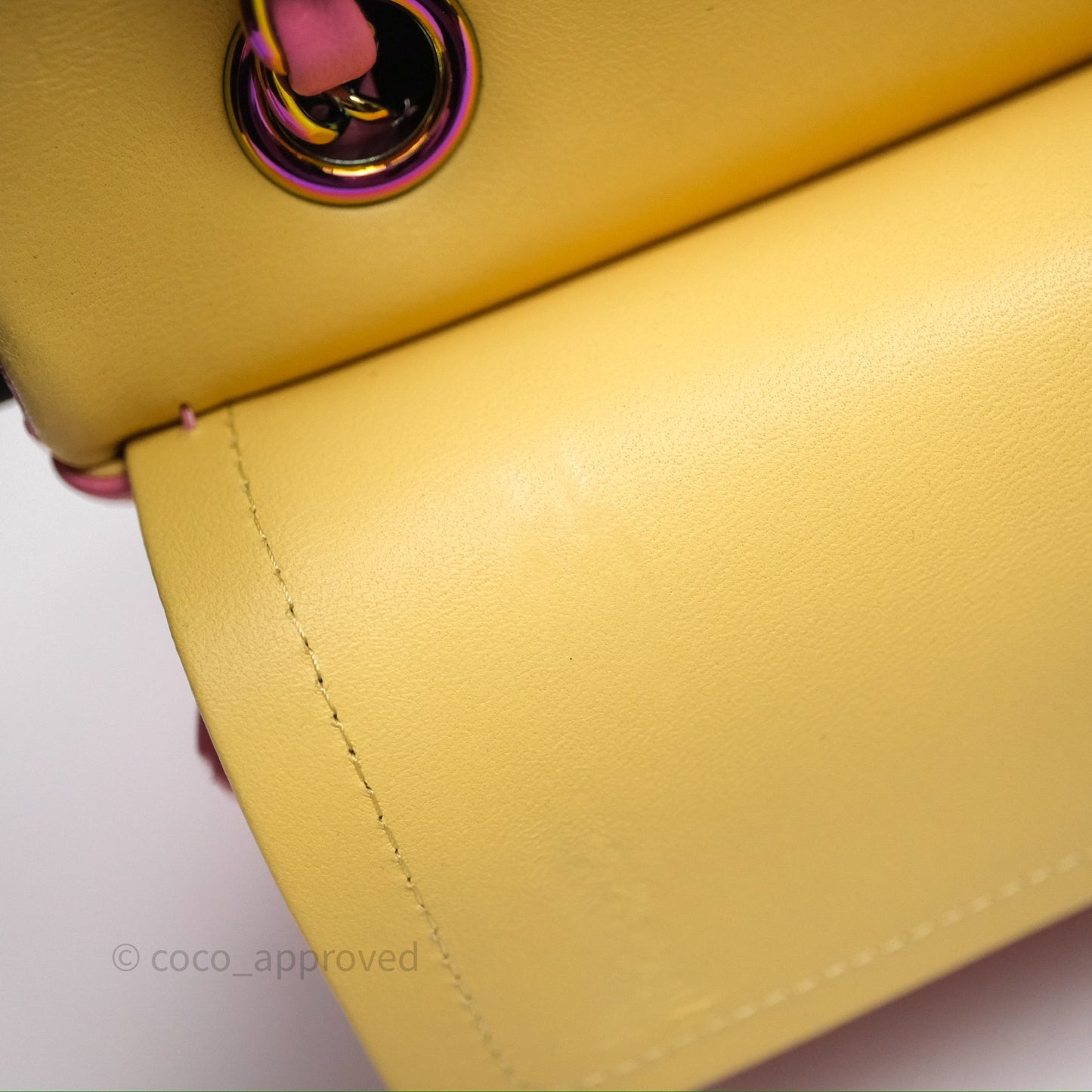 Chanel Small Classic Flap Quilted Pink Lambskin Rainbow Hardware