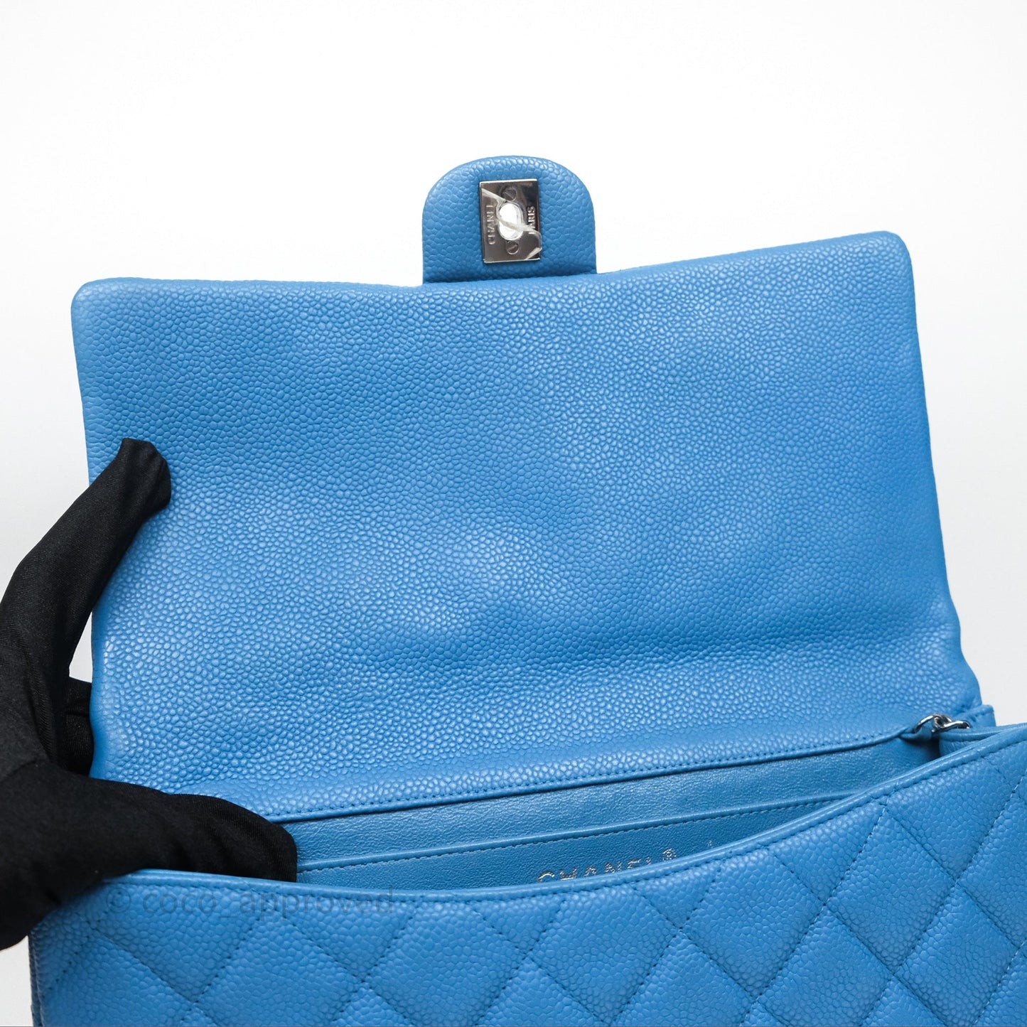 Chanel Quilted Clutch with Chain Caviar Azul Sliver Hardware