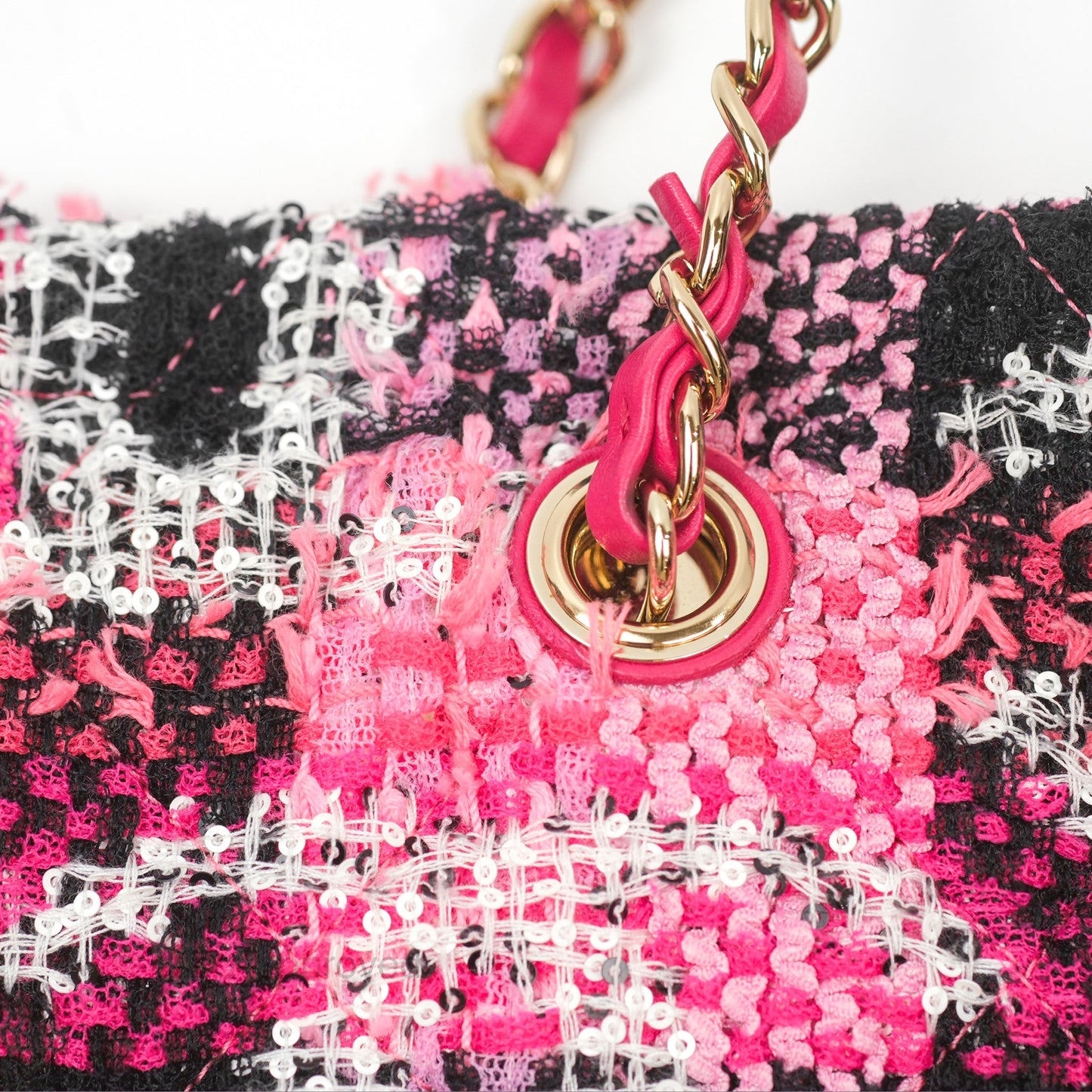 Chanel Coco Beach 2way Crossbody Bag / Foldable Tote Pink Black Grid Tweed