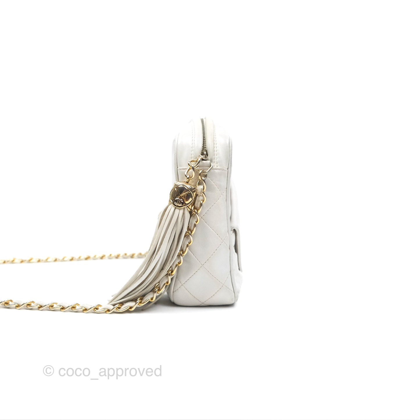 Chanel Vintage Small Camera Bag White Lambskin Gold Hardware