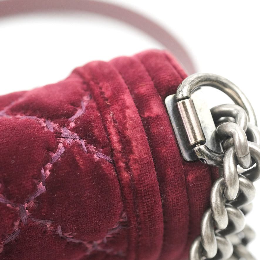 Chanel Small Boy Burgundy Velvet Ruthenium Hardware