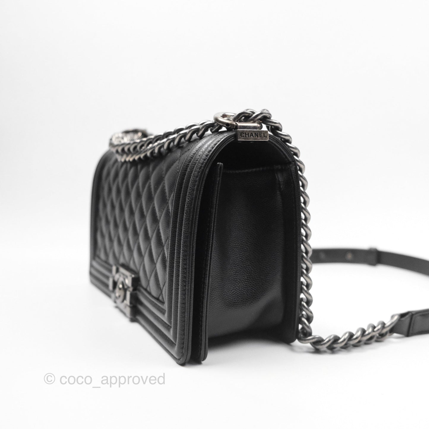 Chanel Medium Boy Quilted Black Caviar Ruthenium Hardware