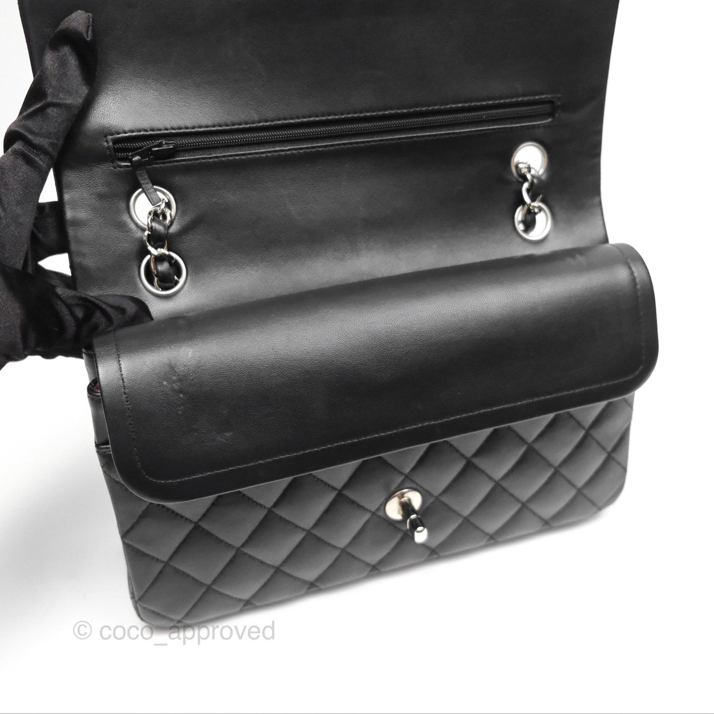 Chanel Classic M/L Medium Flap Quilted Black Lambskin Silver Hardware