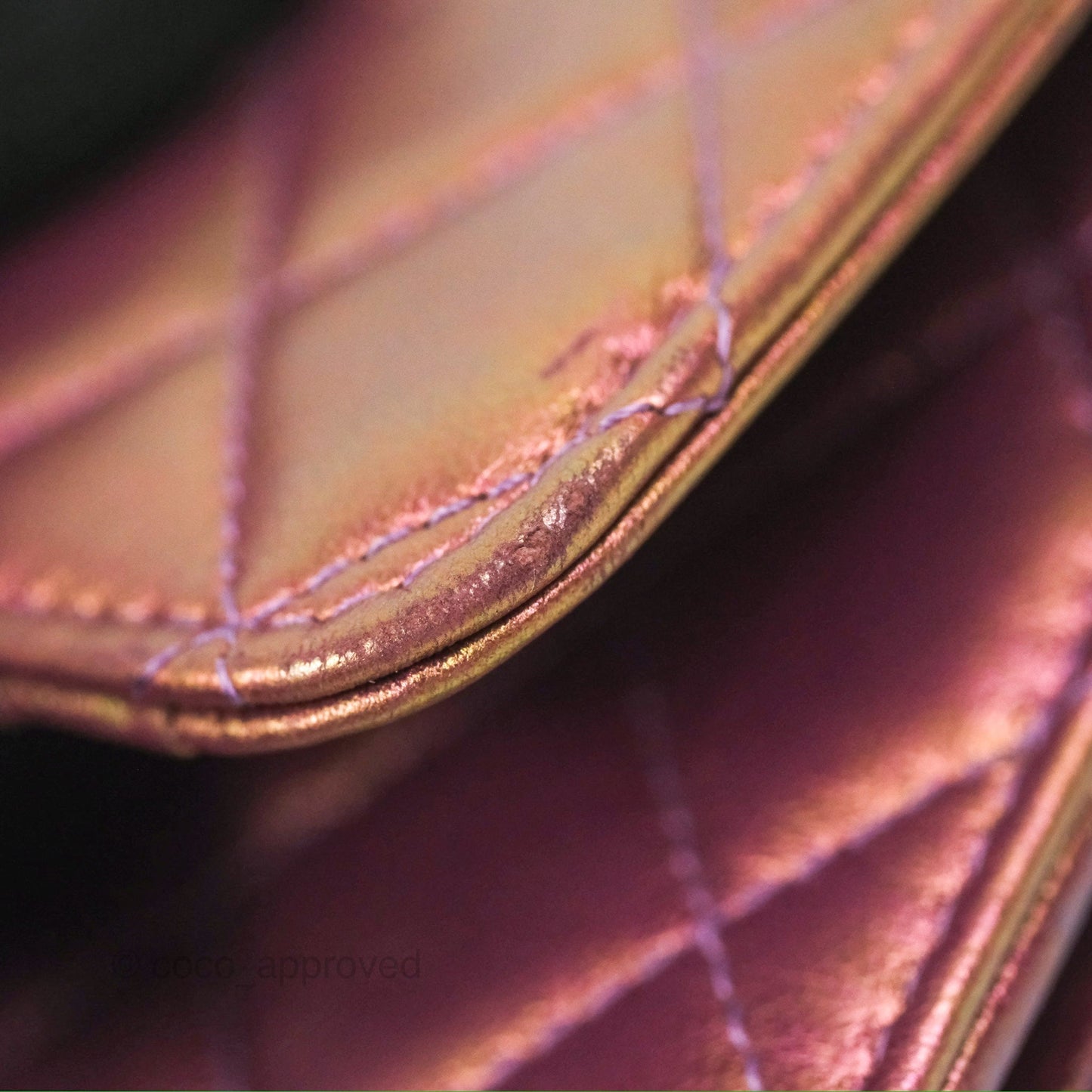 Chanel Quilted Mini Wallet on Chain WOC Iridescent Purple Gold Hardware