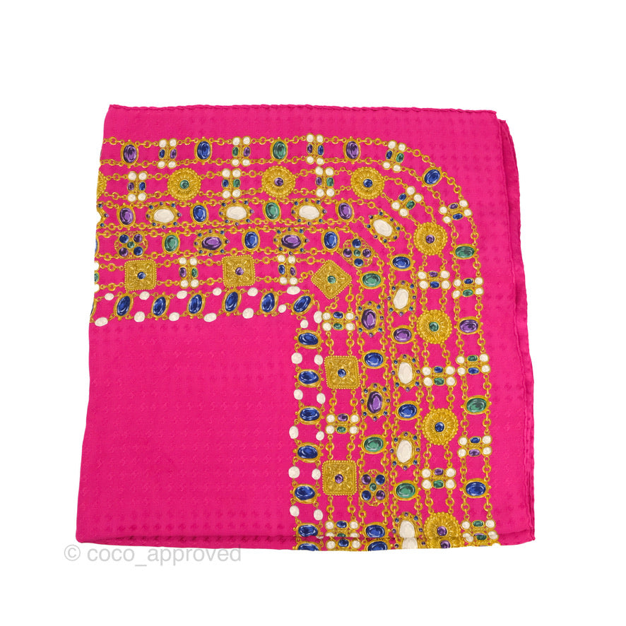 Chanel Silk Gripoix Jewels Print Square Scarf Dark Fuchsia Pink