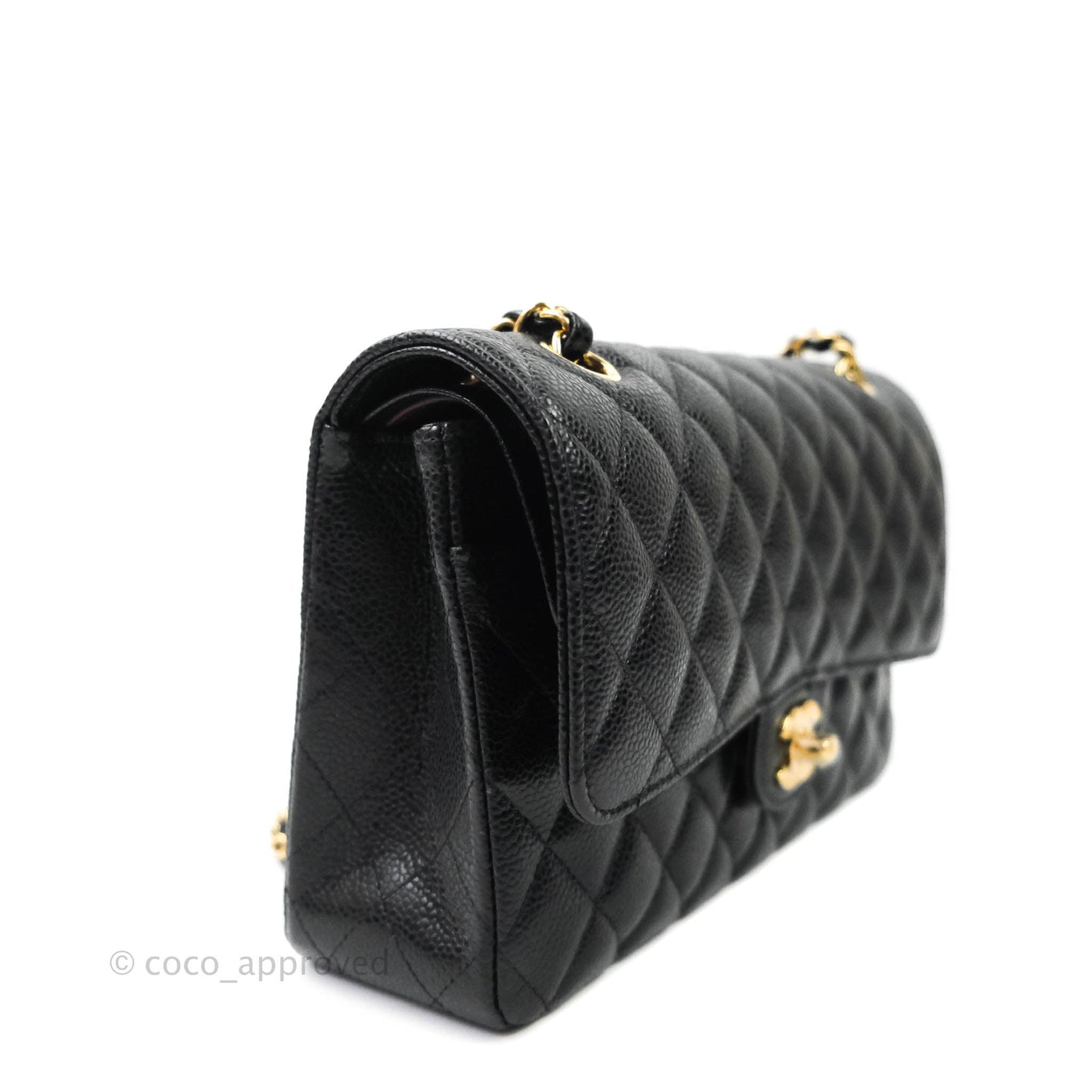 Chanel Classic M/L Medium Double Flap Bag Black Caviar Gold Hardware