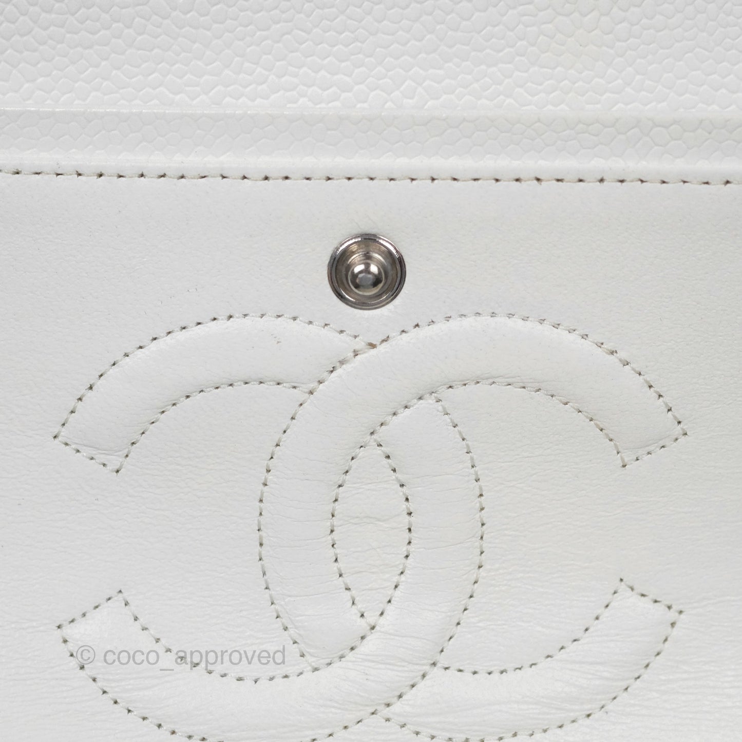 Chanel Classic M/L Medium Flap Quilted White Caviar Silver Hardware