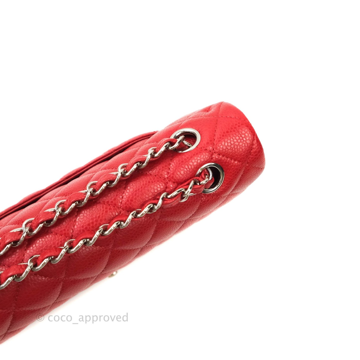 Chanel Classic M/L Medium Double Flap Red Caviar Silver Hardware
