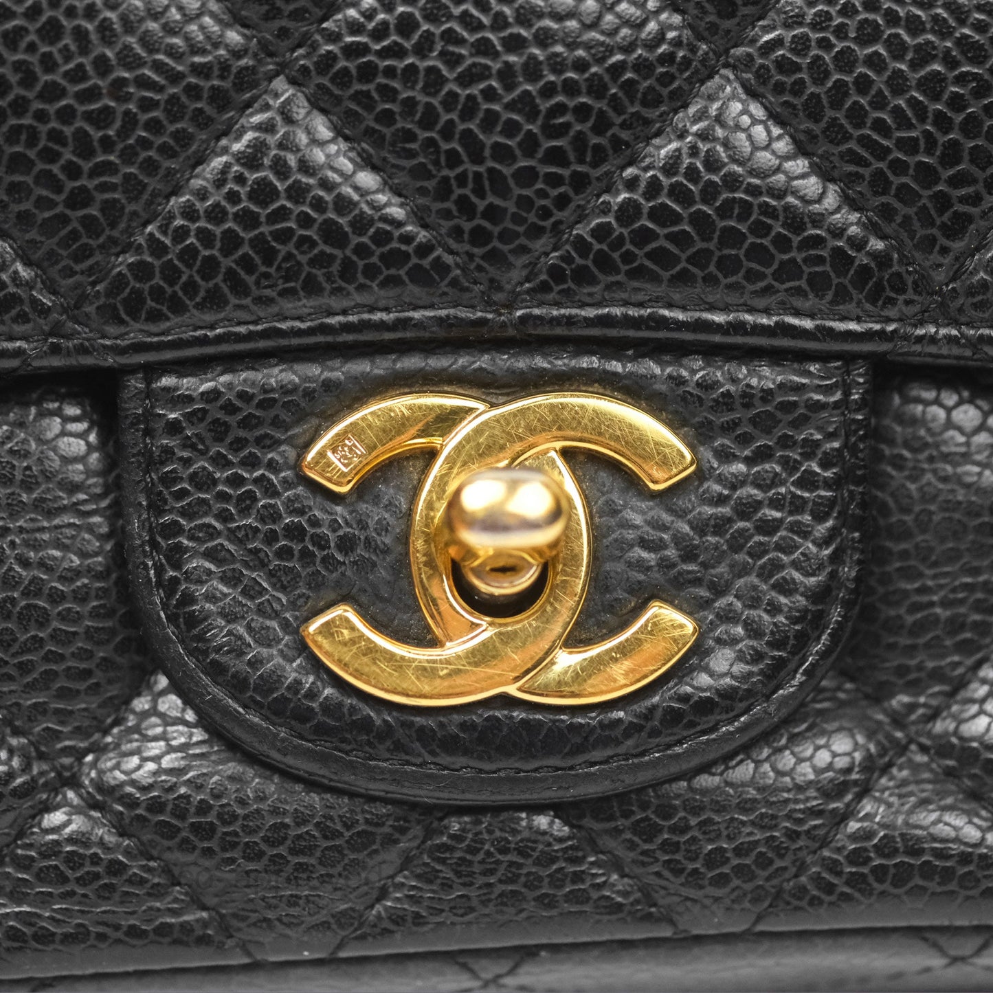 Chanel Vintage Mini Square Quilted Black Caviar Gold Hardware