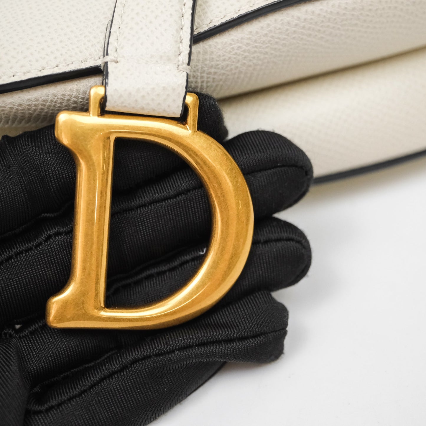 Christian Dior Mini Saddle Bag White Grained Calfskin Gold Hardware