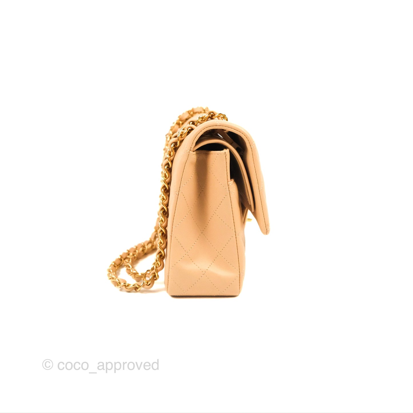 Chanel Classic M/L Medium Flap Quilted Beige Lambskin Gold Hardware
