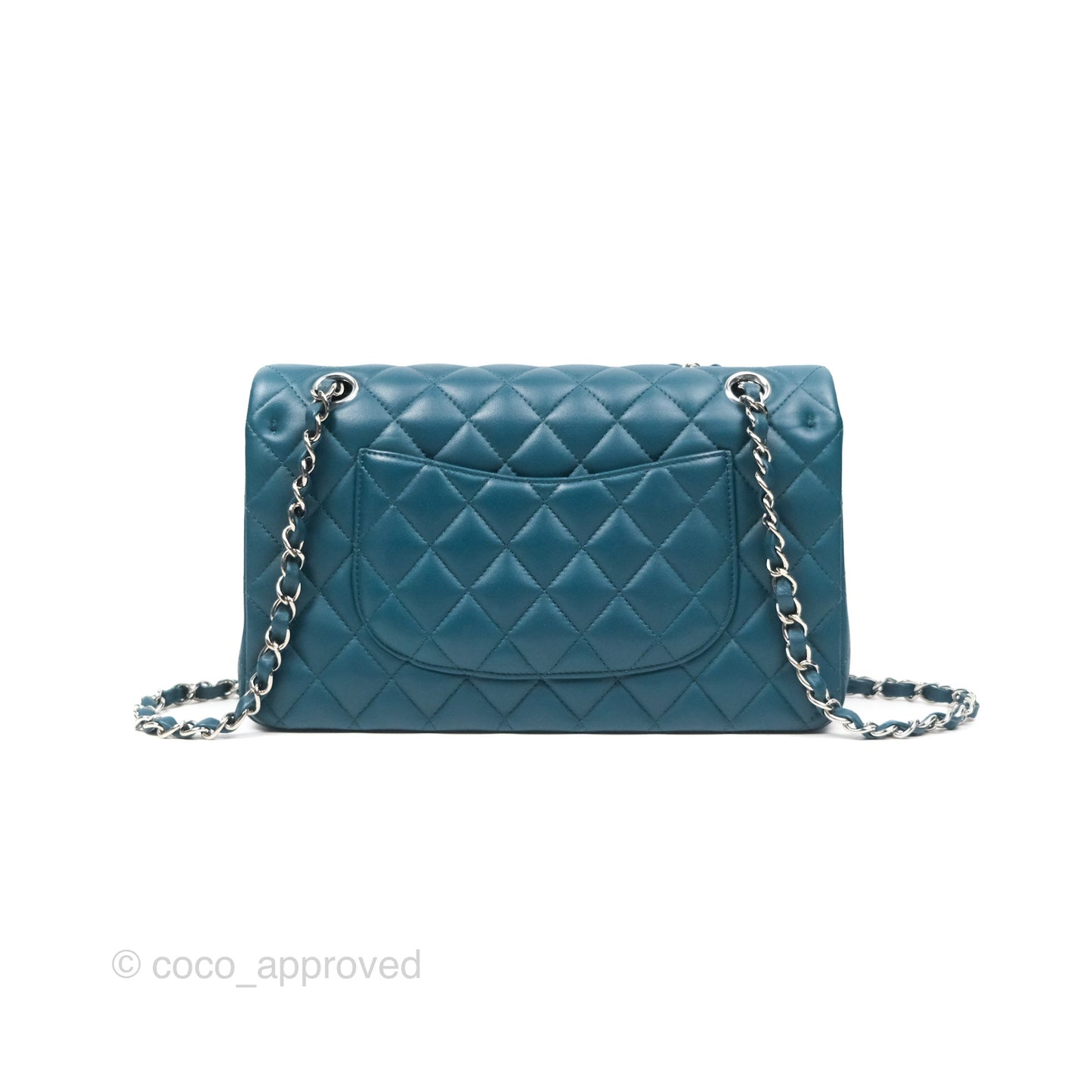 Chanel Classic M/L Medium Flap Quilted Teal Lambskin Silver Hardware