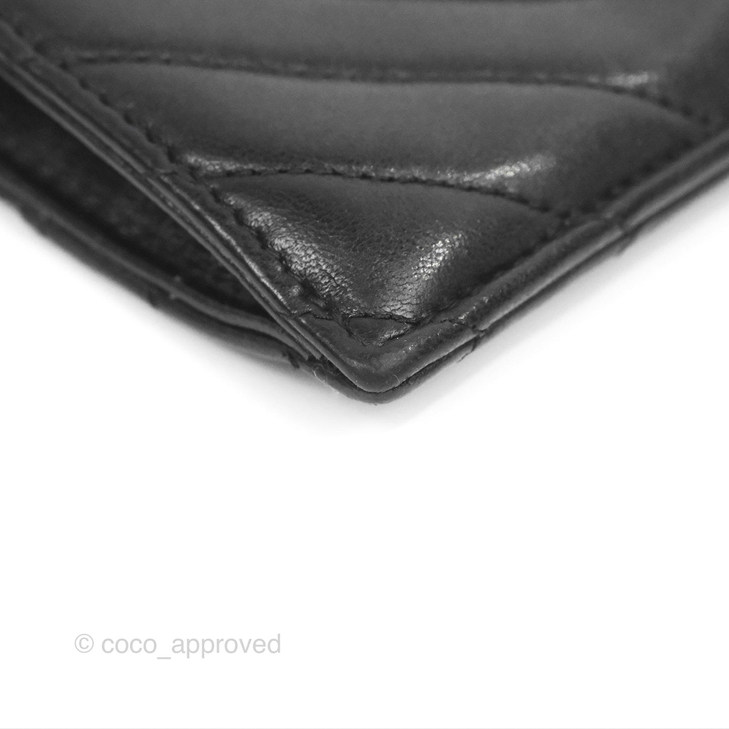 Chanel Chevron CC Zipped Card Holder Black Lambskin Silver Hardware