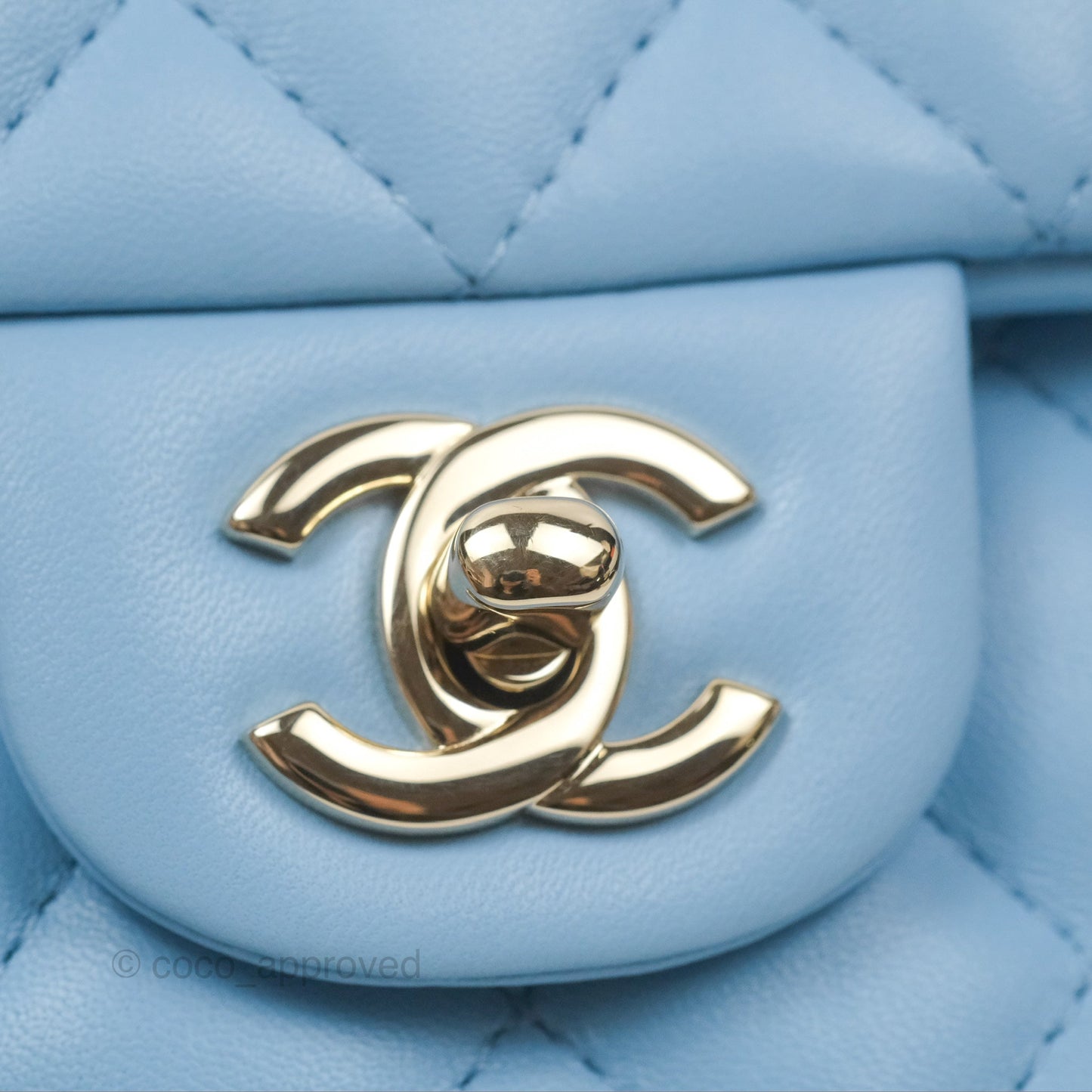 Chanel Quilted Mini Rectangular Flap Light Blue Lambskin Gold Hardware