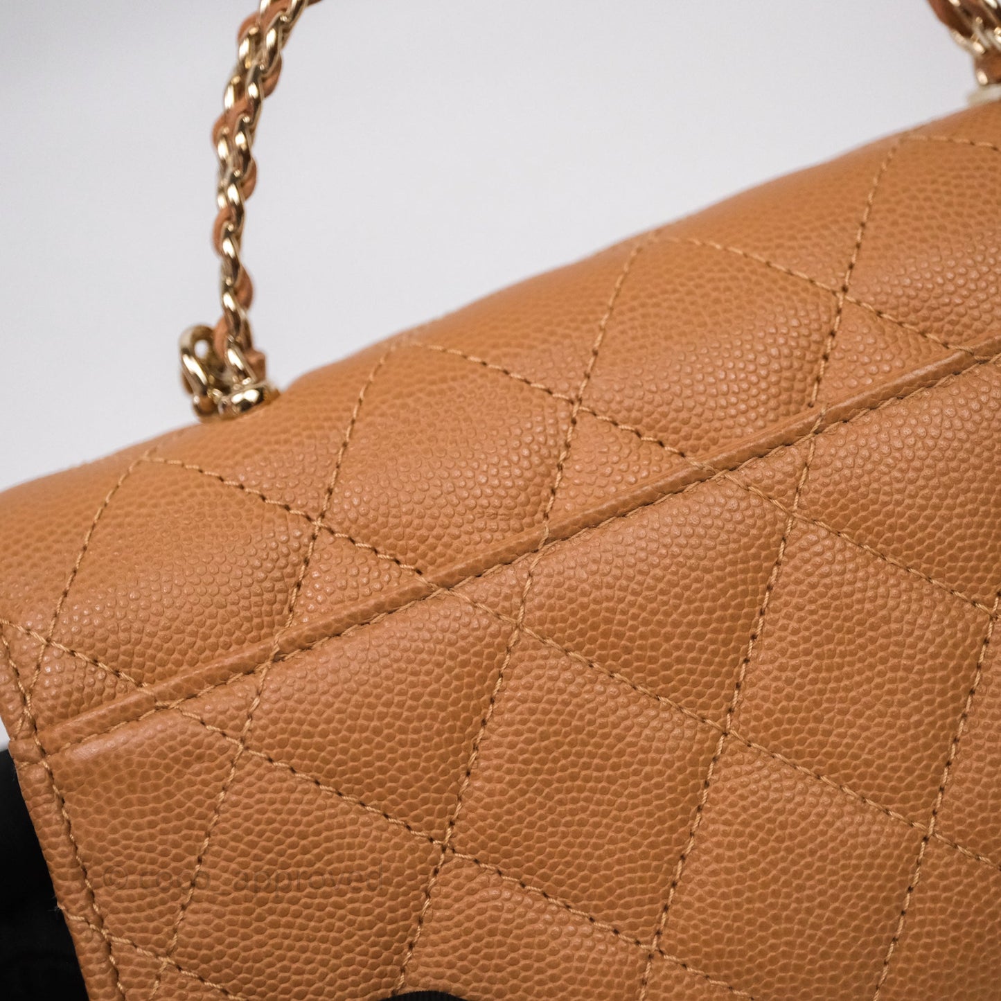 Chanel Kelly Clutch Top Handle Dark Beige Caviar Bag Light Gold hardware