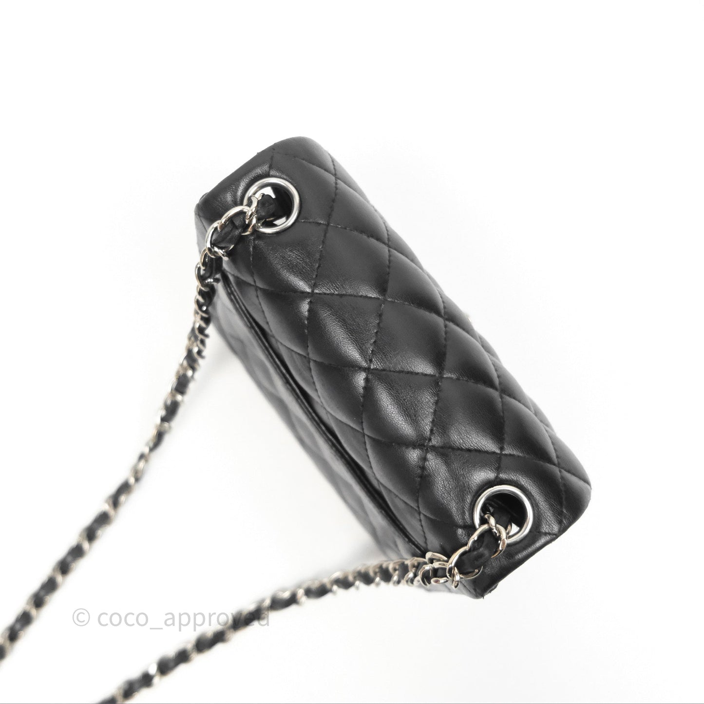 Chanel Mini Square Flap Quilted Black Lambskin Silver Hardware