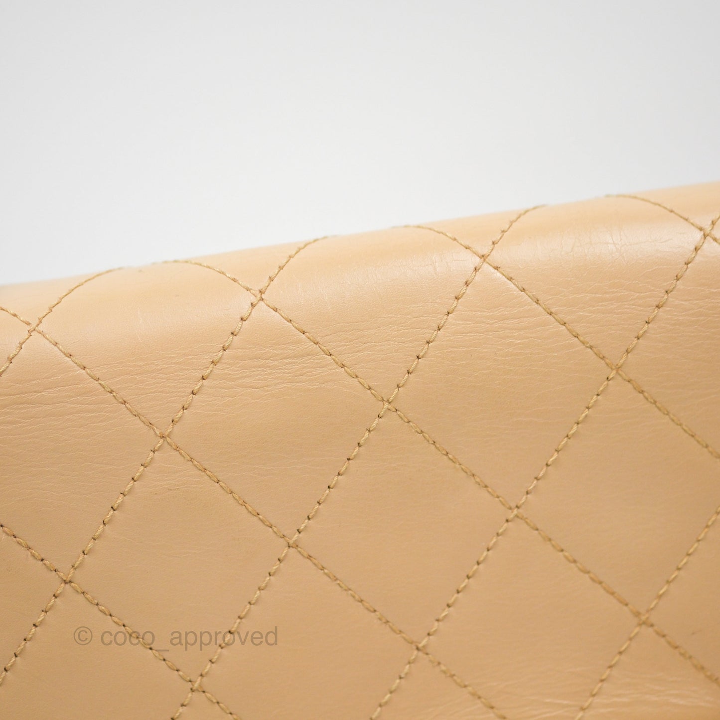 Chanel Vintage Jumbo Beige Flap Bag Lambskin Enamel Hardware