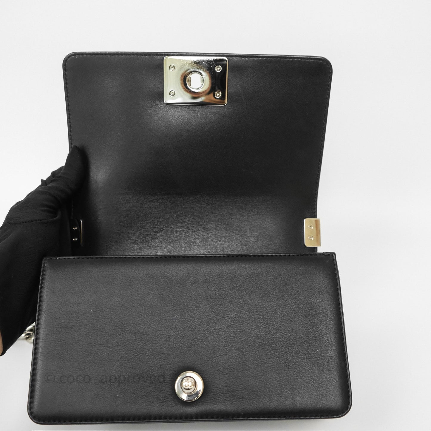 Chanel Small Boy Chevron Black Calfskin Silver Hardware