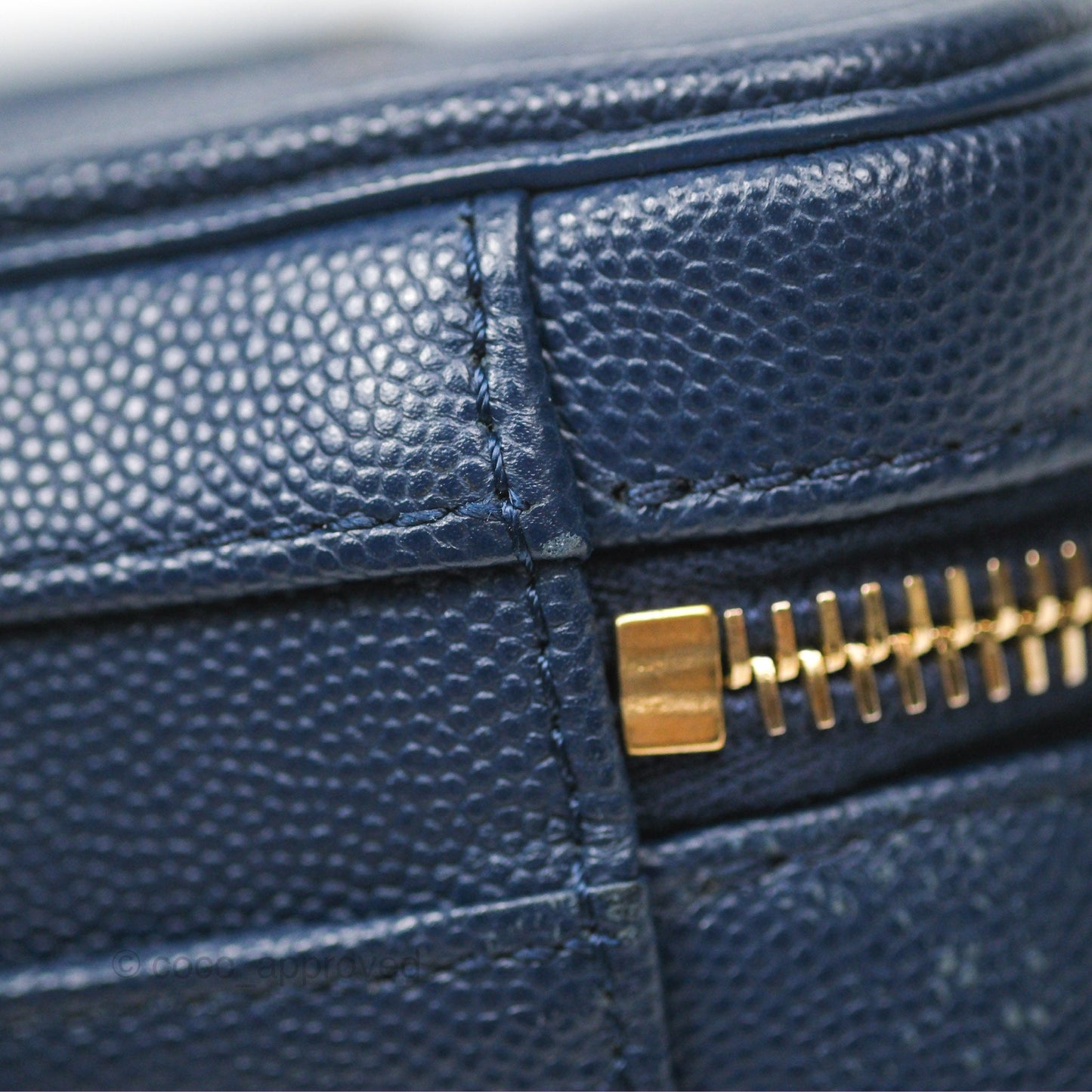 Chanel Quilted Small CC Filigree Vanity Case Navy Caviar Gold Hardware