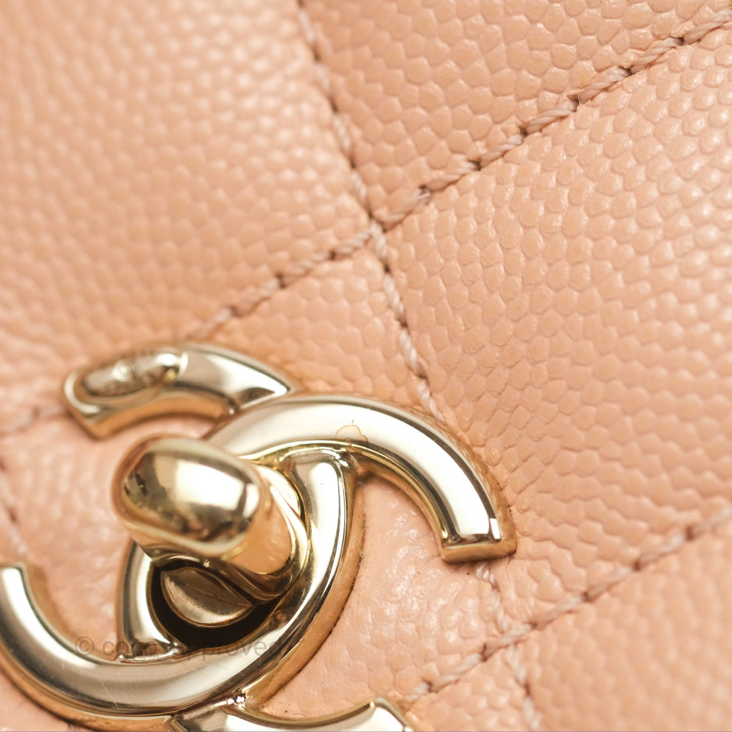 Chanel Quilted Mini Coco Handle Caviar Pink Beige Gold Hardware