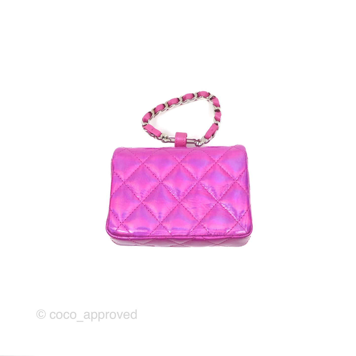 Chanel Card Holder Pouch with Hook Fuchsia Iridescent Mirror Goatskin